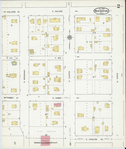 Sanborn Fire Insurance Map from Weatherford, Custer County, Oklahoma (1918), Sheet #0002 - Complete Map Set gallery image, historic Sanborn map, vintage wall art, Oklahoma Oklahoma