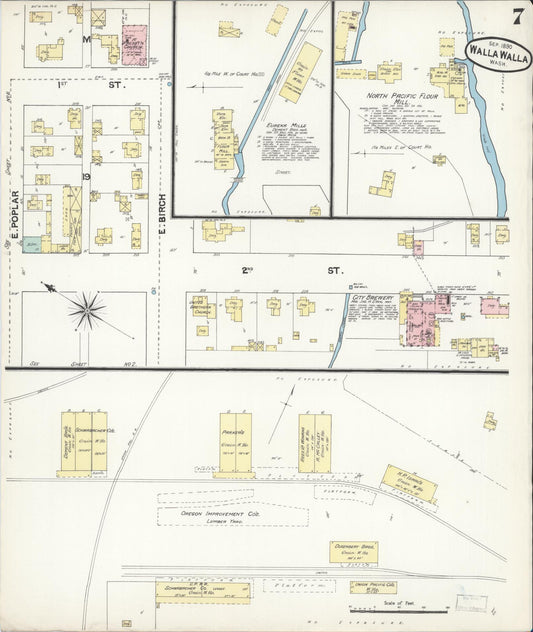 Sanborn Fire Insurance Map from Walla Walla, Walla Walla County, Washington (1890), Sheet #0007 - Historic Sanborn Fire Insurance Map Print, vintage old map wall art, antique decor, genealogy gift, Washington Washington map