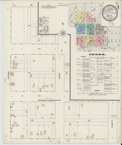 Sanborn Fire Insurance Map from Enid, Garfield County, Oklahoma (1895), Sheet #0001 - Complete Map Set gallery image, historic Sanborn map, vintage wall art, Oklahoma Oklahoma