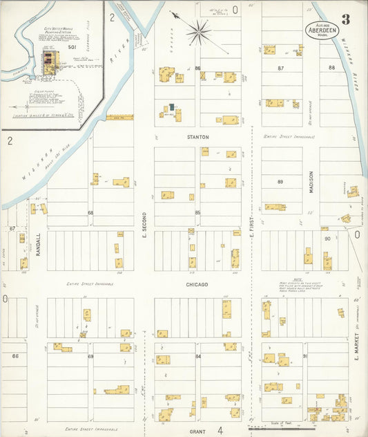 Sanborn Fire Insurance Map from Aberdeen, Grays Harbor County, Washington (1906), Sheet #0003 - Historic Sanborn Fire Insurance Map Print, vintage old map wall art, antique decor, genealogy gift, Washington Washington map