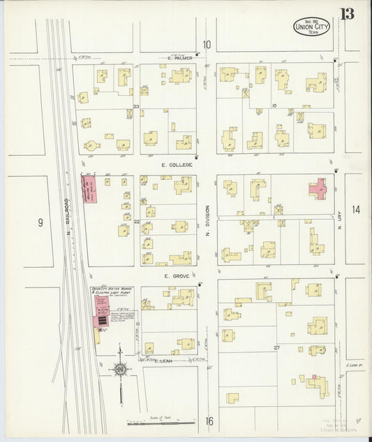 Sanborn Fire Insurance Map from Union City, Obion County, Tennessee (1912), Sheet #0013 - Historic Sanborn Fire Insurance Map Print, vintage old map wall art, antique decor, genealogy gift, Tennessee Tennessee map