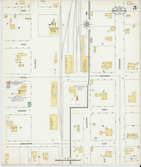 Sanborn Fire Insurance Map from Monticello, Jefferson County, Florida (1903), Sheet #0003 - Historic Sanborn Fire Insurance Map Print, vintage old map wall art, antique decor, genealogy gift, Florida Florida map