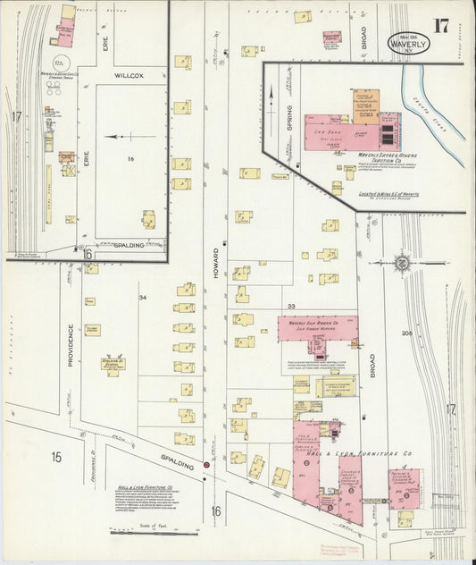 Sanborn Fire Insurance Map from Waverly, Tioga County, New York (1914), Sheet #0017 - Historic Sanborn Fire Insurance Map Print, vintage old map wall art, antique decor, genealogy gift, New York New York map