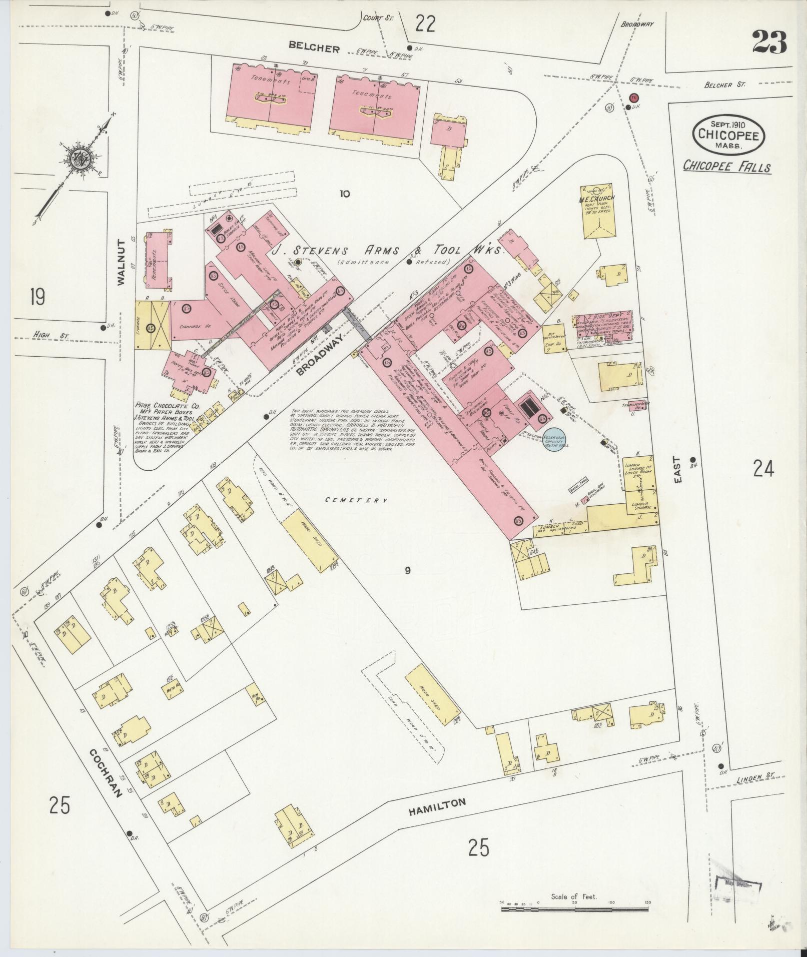 Sanborn Fire Insurance Map from Chicopee, Hampden County, Massachusetts (1910), Sheet #0023 - Historic Sanborn Fire Insurance Map Print, vintage old map wall art, antique decor, genealogy gift, Massachusetts Massachusetts map