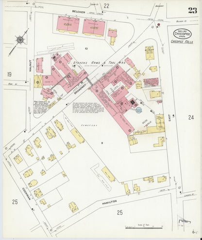 Sanborn Fire Insurance Map from Chicopee, Hampden County, Massachusetts (1910), Sheet #0023 - Historic Sanborn Fire Insurance Map Print, vintage old map wall art, antique decor, genealogy gift, Massachusetts Massachusetts map