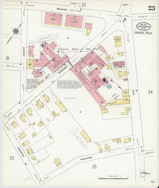 Sanborn Fire Insurance Map from Chicopee, Hampden County, Massachusetts (1910), Sheet #0023 - Historic Sanborn Fire Insurance Map Print, vintage old map wall art, antique decor, genealogy gift, Massachusetts Massachusetts map