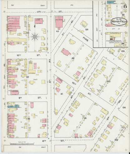 Sanborn Fire Insurance Map from Beaver Falls, Beaver County, Pennsylvania (1891), Sheet #0006 - Complete Map Set gallery image, historic Sanborn map, vintage wall art, Pennsylvania Pennsylvania
