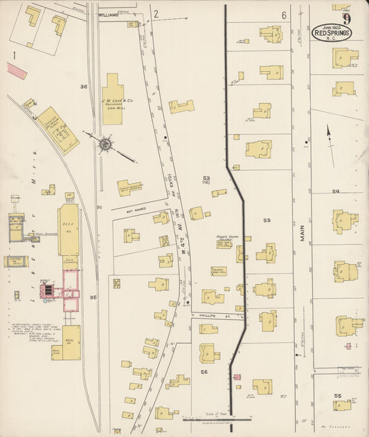 Sanborn Fire Insurance Map from Red Springs, Robeson County, North Carolina (1922), Sheet #0009 - Historic Sanborn Fire Insurance Map Print, vintage old map wall art, antique decor, genealogy gift, North Carolina North Carolina map