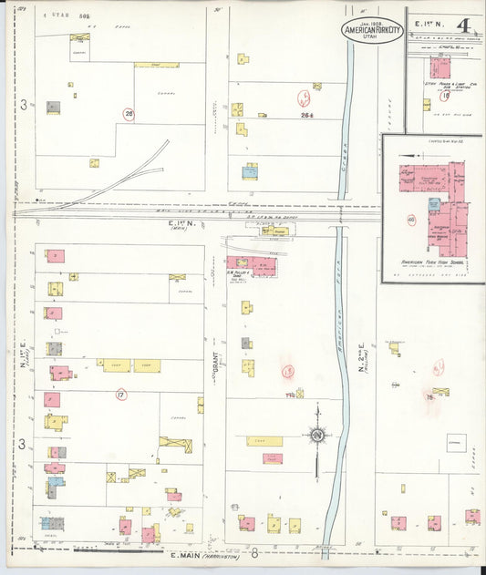 Sanborn Fire Insurance Map from American Fork, Utah County, Utah (1938), Sheet #0004 - Historic Sanborn Fire Insurance Map Print, vintage old map wall art, antique decor, genealogy gift, American Fork Utah map
