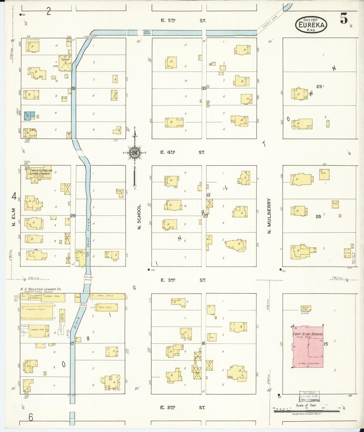 Sanborn Fire Insurance Map from Eureka, Greenwood County, Kansas (1917), Sheet #0005 - Complete Map Set gallery image, historic Sanborn map, vintage wall art, Kansas Kansas