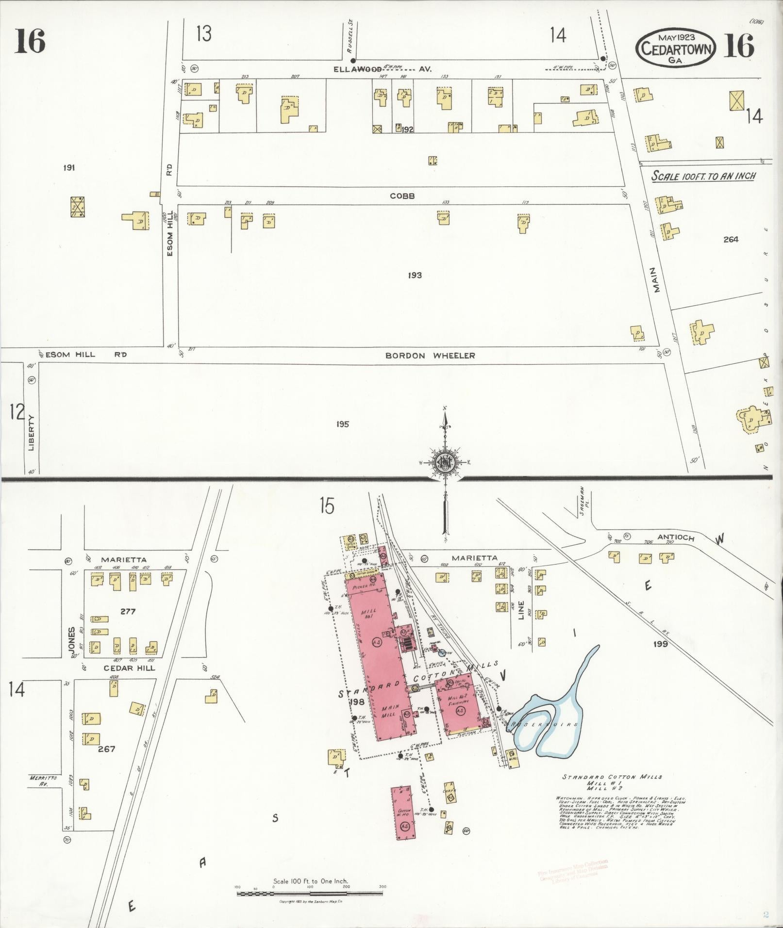 Sanborn Fire Insurance Map from Cedartown, Polk County, Georgia (1923), Sheet #0016 - Complete Map Set gallery image, historic Sanborn map, vintage wall art, Georgia Georgia