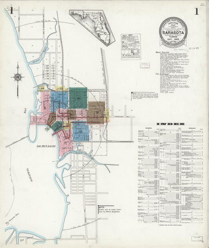 Sanborn Fire Insurance Map from Sarasota, Sarasota County, Florida (1925), Sheet #0001 - Historic Sanborn Fire Insurance Map Print, vintage old map wall art, antique decor, genealogy gift, Florida Florida map