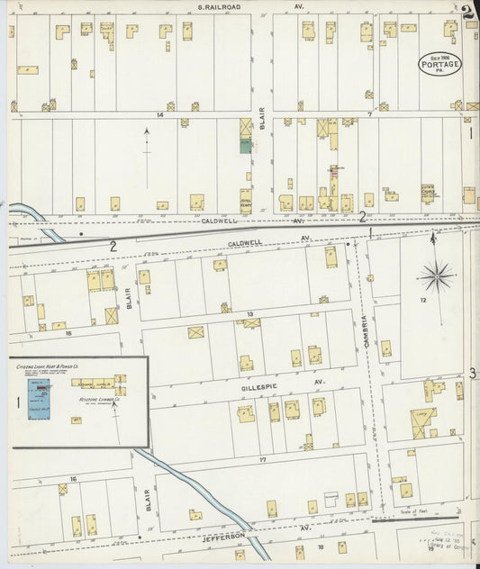 Sanborn Fire Insurance Map from Portage, Cambria County, Pennsylvania (1906), Sheet #0002 - Historic Sanborn Fire Insurance Map Print, vintage old map wall art, antique decor, genealogy gift, Pennsylvania Pennsylvania map