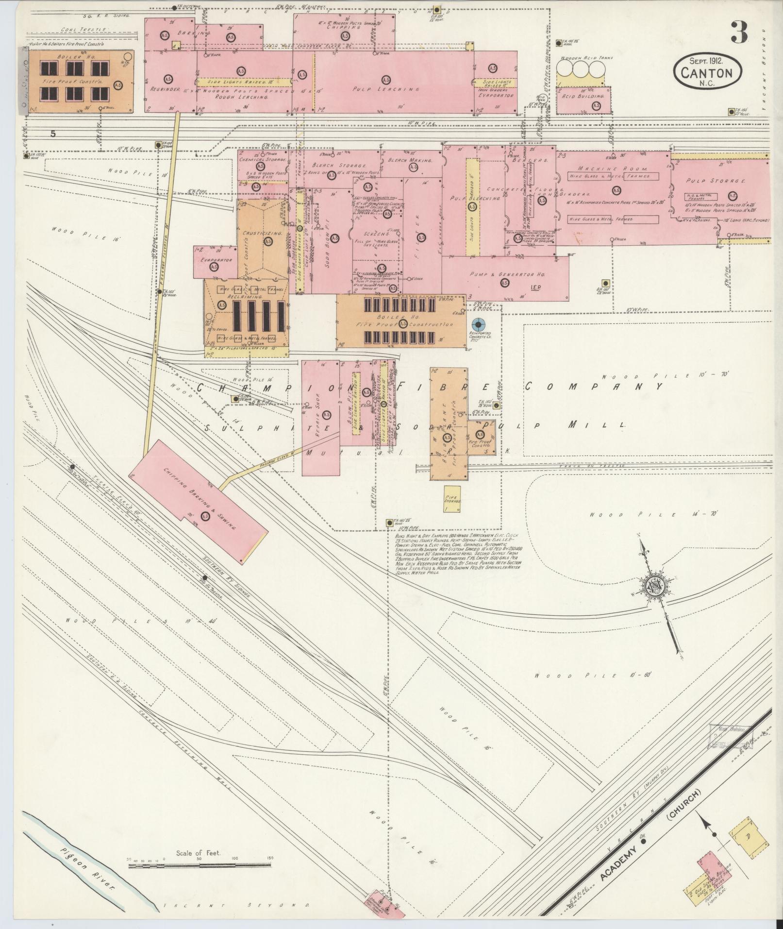 Sanborn Fire Insurance Map from Canton, Haywood County, North Carolina (1912), Sheet #0003 - Complete Map Set gallery image, historic Sanborn map, vintage wall art, North Carolina North Carolina