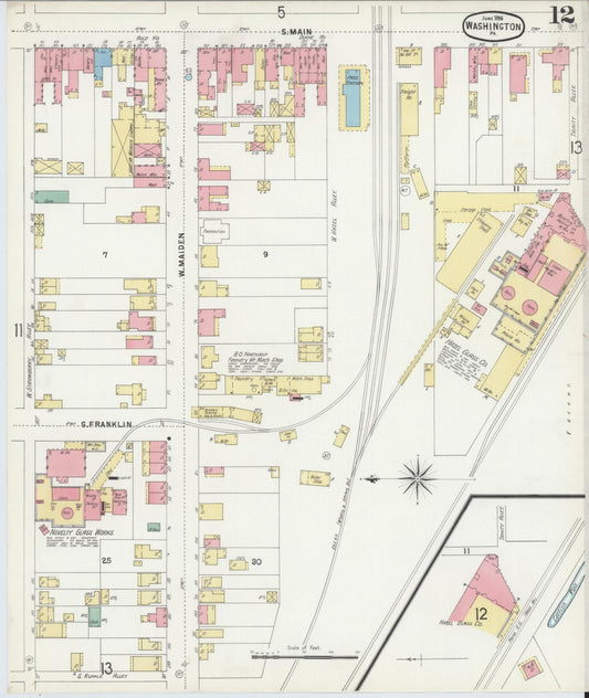 Sanborn Fire Insurance Map from Washington, Washington County, Pennsylvania (1896), Sheet #0012 - Historic Sanborn Fire Insurance Map Print, vintage old map wall art, antique decor, genealogy gift, Sanborn Fire Insurance Map from Washington Washington map