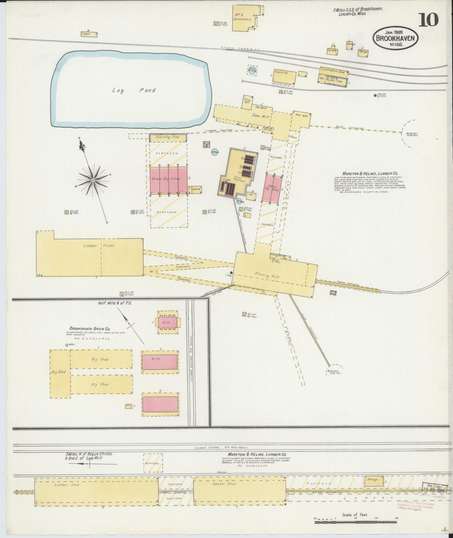 Sanborn Fire Insurance Map from Brookhaven, Lincoln County, Mississippi (1905), Sheet #0010 - Complete Map Set gallery image, historic Sanborn map, vintage wall art, Mississippi Mississippi