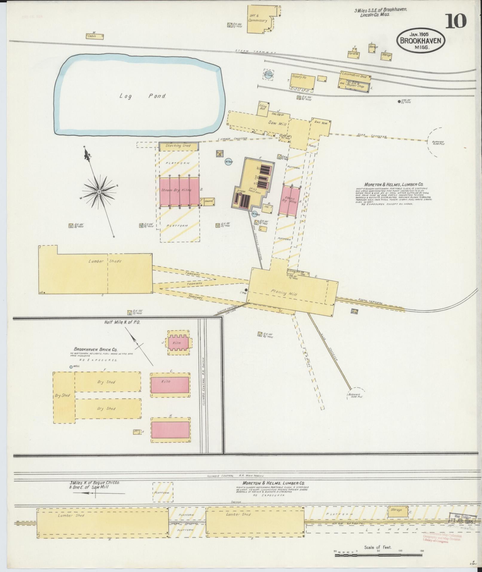 Sanborn Fire Insurance Map from Brookhaven, Lincoln County, Mississippi (1905), Sheet #0010 - Complete Map Set gallery image, historic Sanborn map, vintage wall art, Mississippi Mississippi