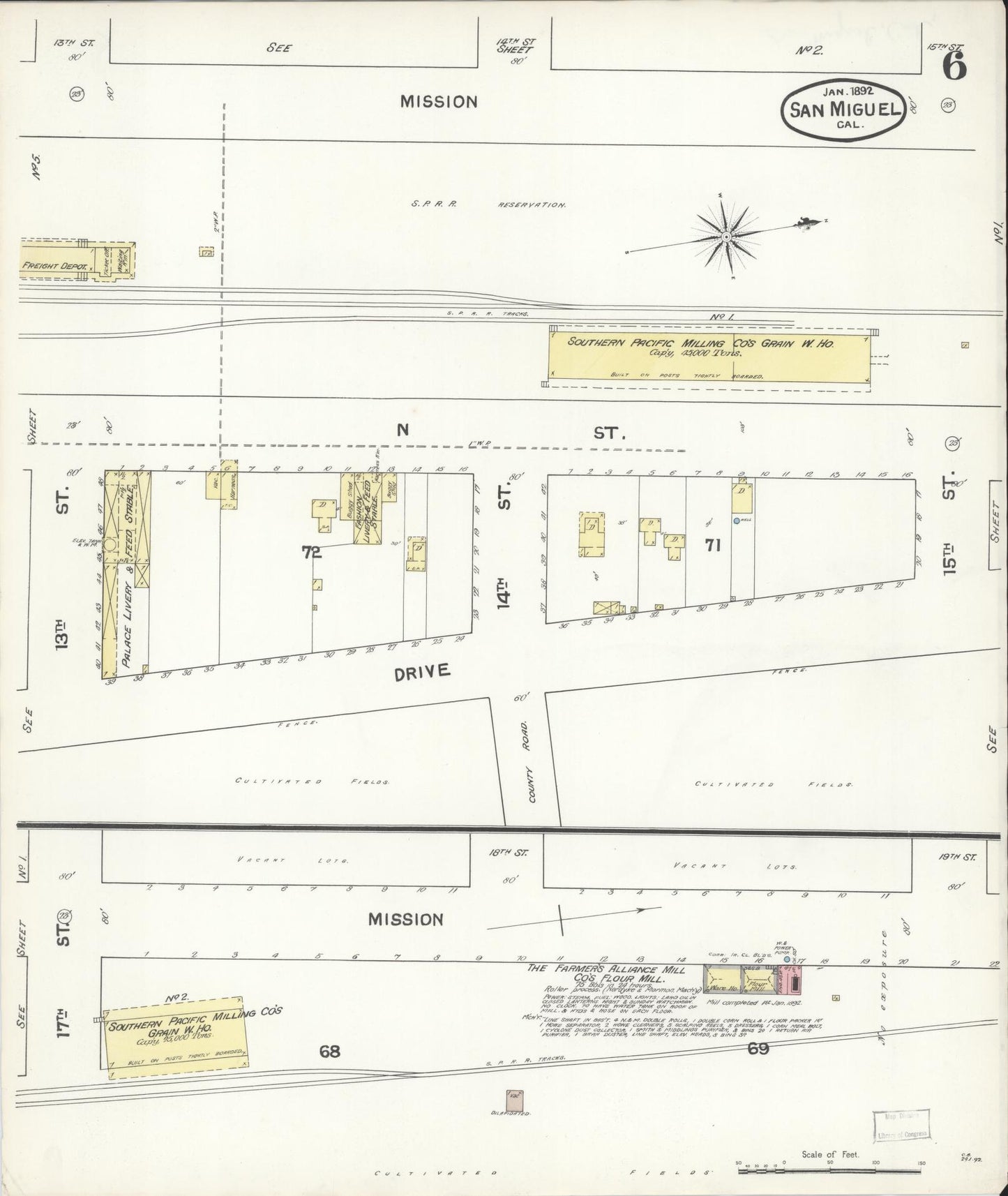 Sanborn Fire Insurance Map from San Miguel, San Luis Obispo County, California (1892), Sheet #0006 - Complete Map Set gallery image, historic Sanborn map, vintage wall art, California California