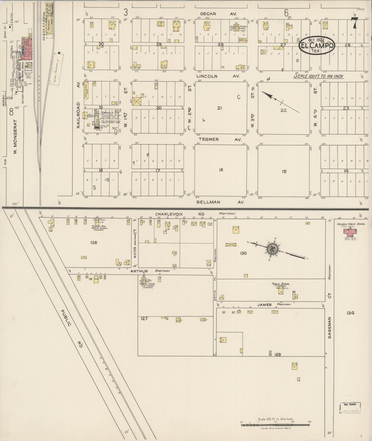 Sanborn Fire Insurance Map from El Campo, Wharton County, Texas (1922), Sheet #0007 - Historic Sanborn Fire Insurance Map Print, vintage old map wall art, antique decor, genealogy gift, Texas Texas map