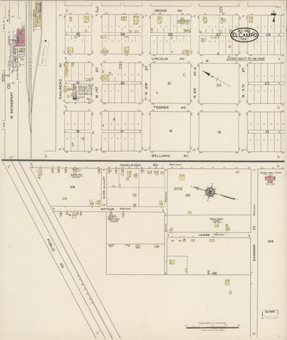 Sanborn Fire Insurance Map from El Campo, Wharton County, Texas (1922), Sheet #0007 - Historic Sanborn Fire Insurance Map Print, vintage old map wall art, antique decor, genealogy gift, Texas Texas map