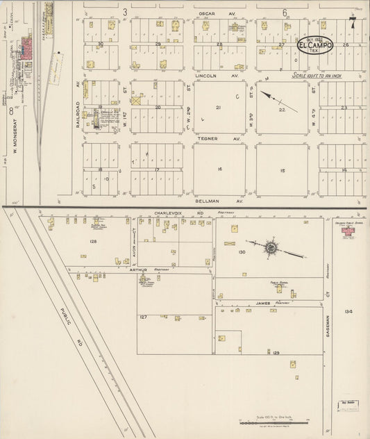 Sanborn Fire Insurance Map from El Campo, Wharton County, Texas (1922), Sheet #0007 - Historic Sanborn Fire Insurance Map Print, vintage old map wall art, antique decor, genealogy gift, Texas Texas map