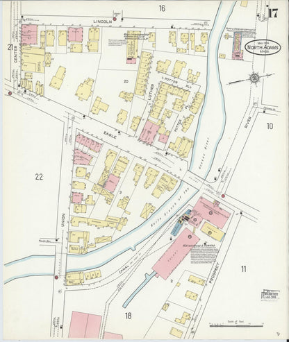 Sanborn Fire Insurance Map from North Adams, Berkshire County, Massachusetts (1914), Sheet #0017 - Historic Sanborn Fire Insurance Map Print, vintage old map wall art, antique decor, genealogy gift, Massachusetts Massachusetts map