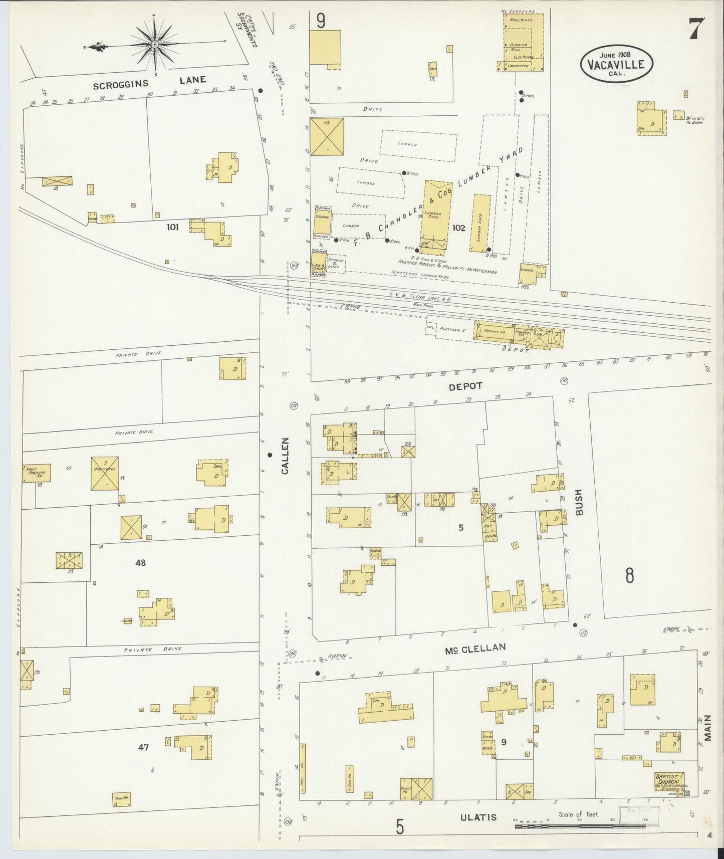 Sanborn Fire Insurance Map from Vacaville, Solano County, California (1908), Sheet #0007 - Complete Map Set gallery image, historic Sanborn map, vintage wall art, California California