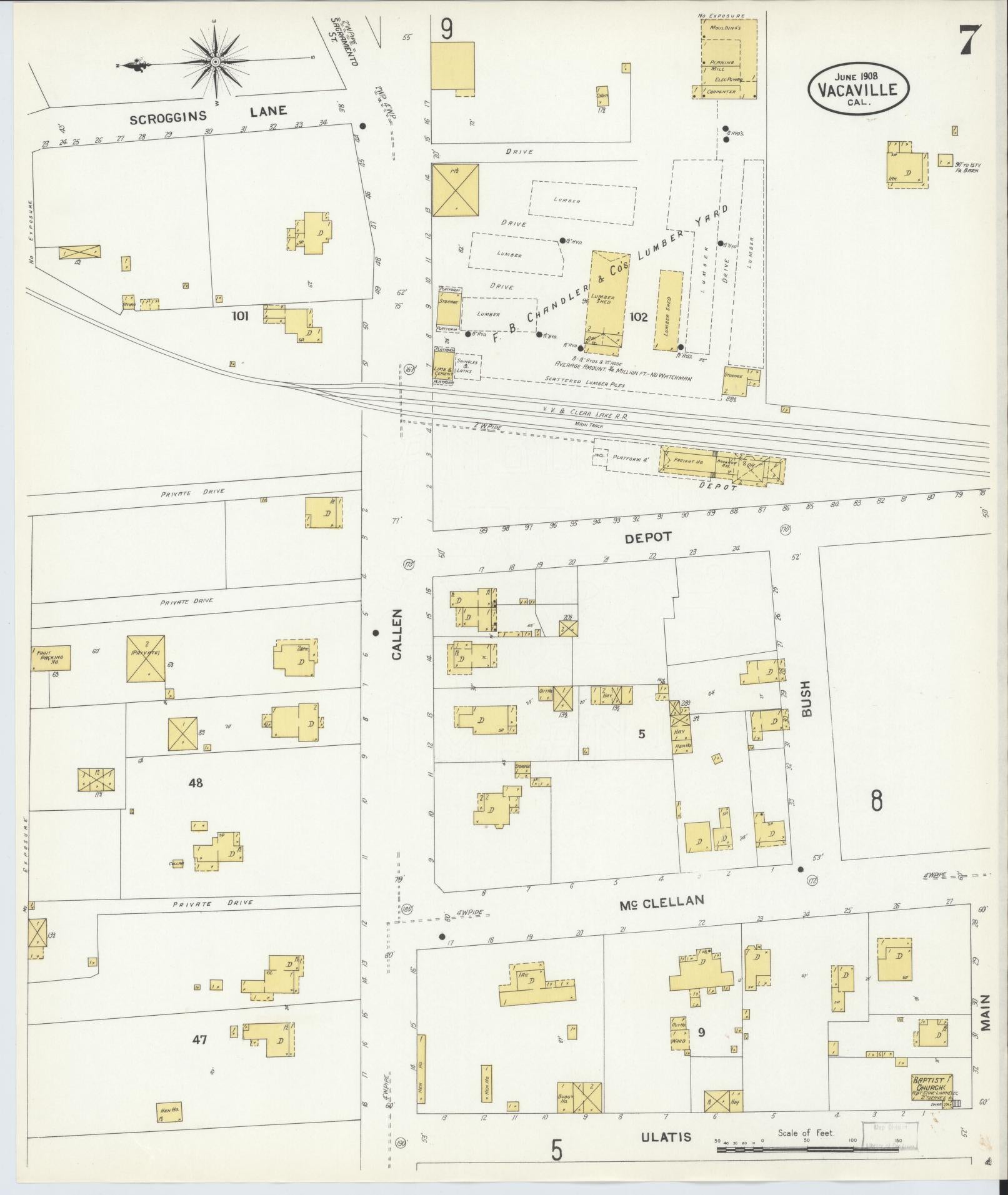 Sanborn Fire Insurance Map from Vacaville, Solano County, California (1908), Sheet #0007 - Complete Map Set gallery image, historic Sanborn map, vintage wall art, California California