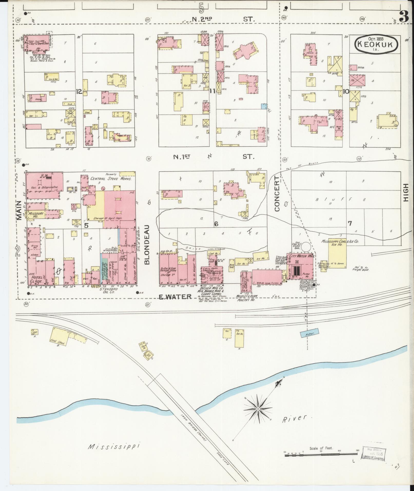 Sanborn Fire Insurance Map from Keokuk, Lee County, Iowa (1893), Sheet #0003 - Historic Sanborn Fire Insurance Map Print, vintage old map wall art