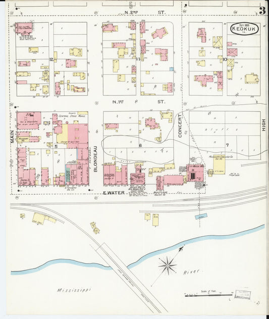 Sanborn Fire Insurance Map from Keokuk, Lee County, Iowa (1893), Sheet #0003 - Historic Sanborn Fire Insurance Map Print, vintage old map wall art
