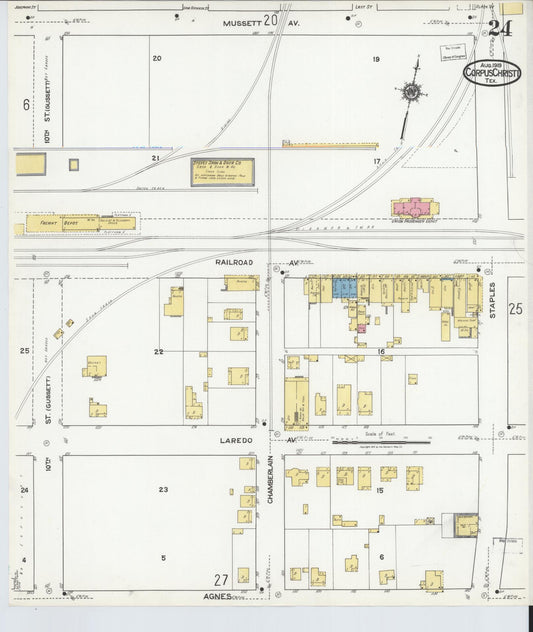 Sanborn Fire Insurance Map from Corpus Christi, Nueces County, Texas (1919), Sheet #0024 - Historic Sanborn Fire Insurance Map Print, vintage old map wall art, antique decor, genealogy gift, Texas Texas map