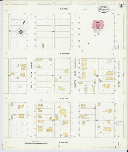 Sanborn Fire Insurance Map from Mandan, Morton County, North Dakota (1907), Sheet #0002 - Complete Map Set gallery image, historic Sanborn map, vintage wall art, North Dakota North Dakota