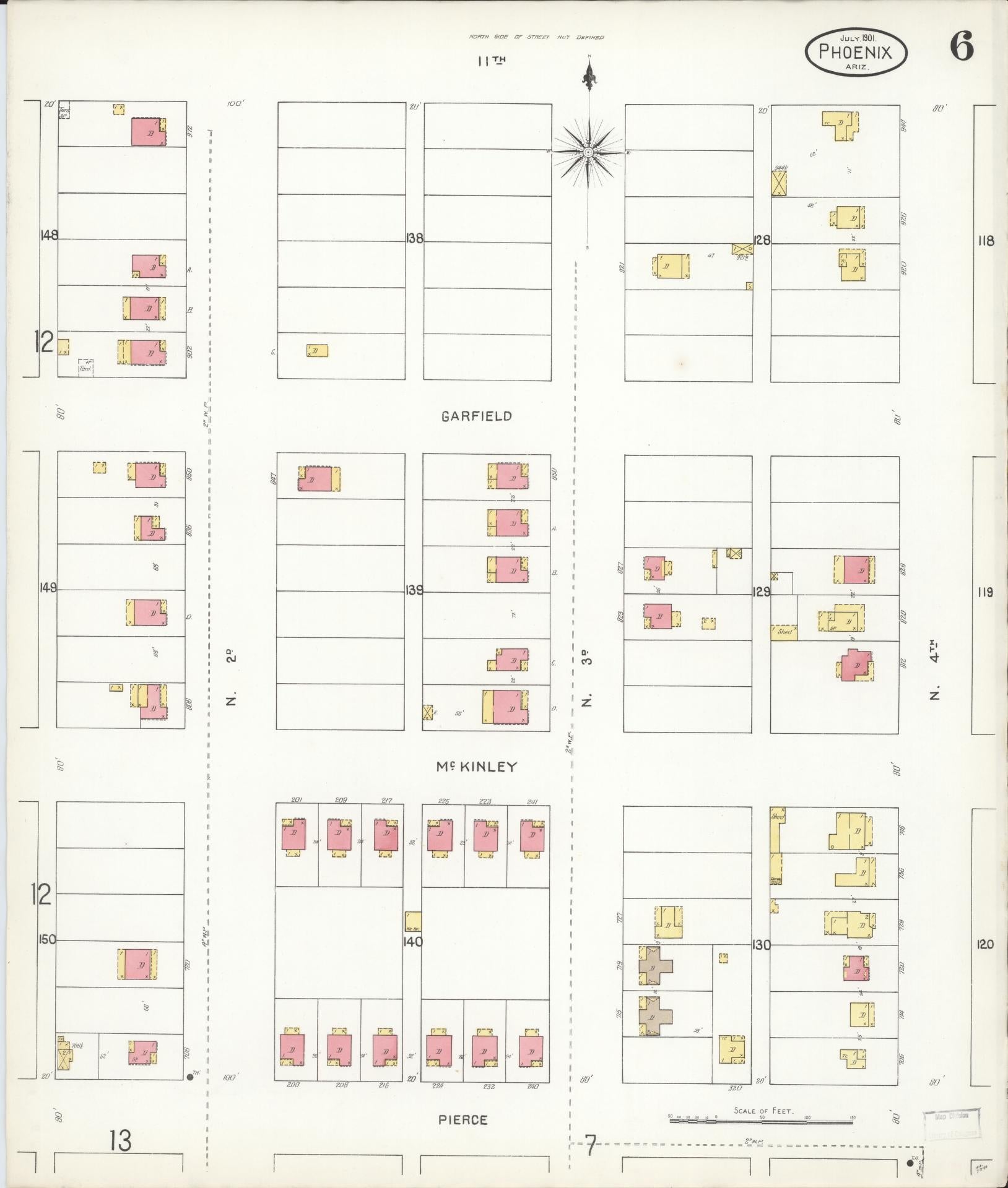 Sanborn Fire Insurance Map from Phoenix, Maricopa County, Arizona (1901), Sheet #0006 - Complete Map Set gallery image, historic Sanborn map, vintage wall art, Arizona Arizona
