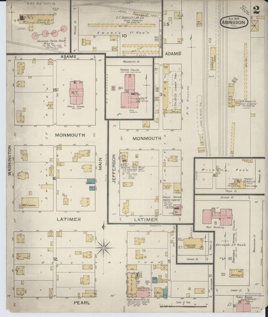 Sanborn Fire Insurance Map from Abingdon, Knox County, Illinois (1893), Sheet #0002 - Historic Sanborn Fire Insurance Map Print, vintage old map wall art, antique decor, genealogy gift, Illinois Illinois map