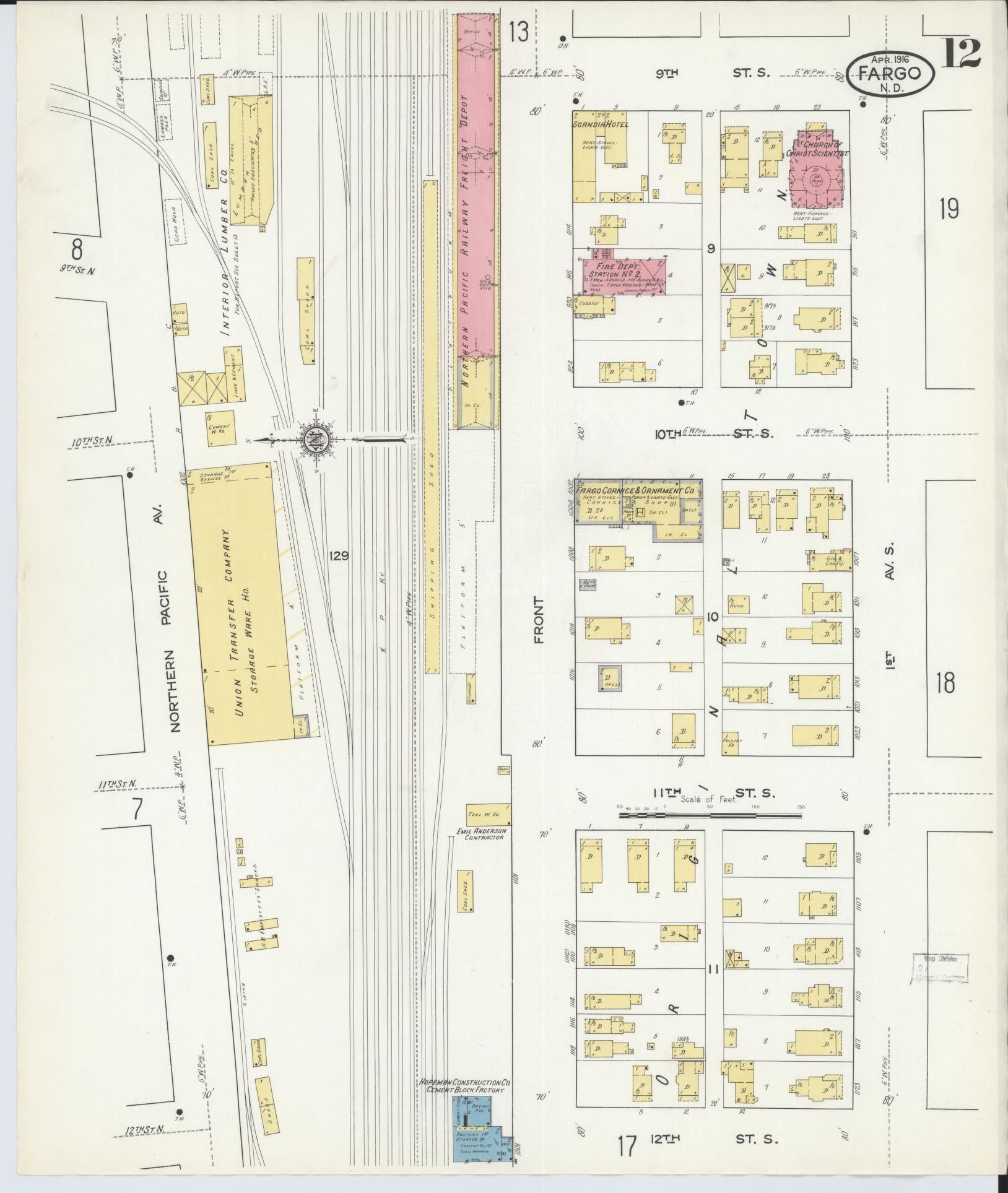 Sanborn Fire Insurance Map from Fargo, Cass County, North Dakota (1916), Sheet #0012 - Historic Sanborn Fire Insurance Map Print, vintage old map wall art, antique decor, genealogy gift, North Dakota North Dakota map