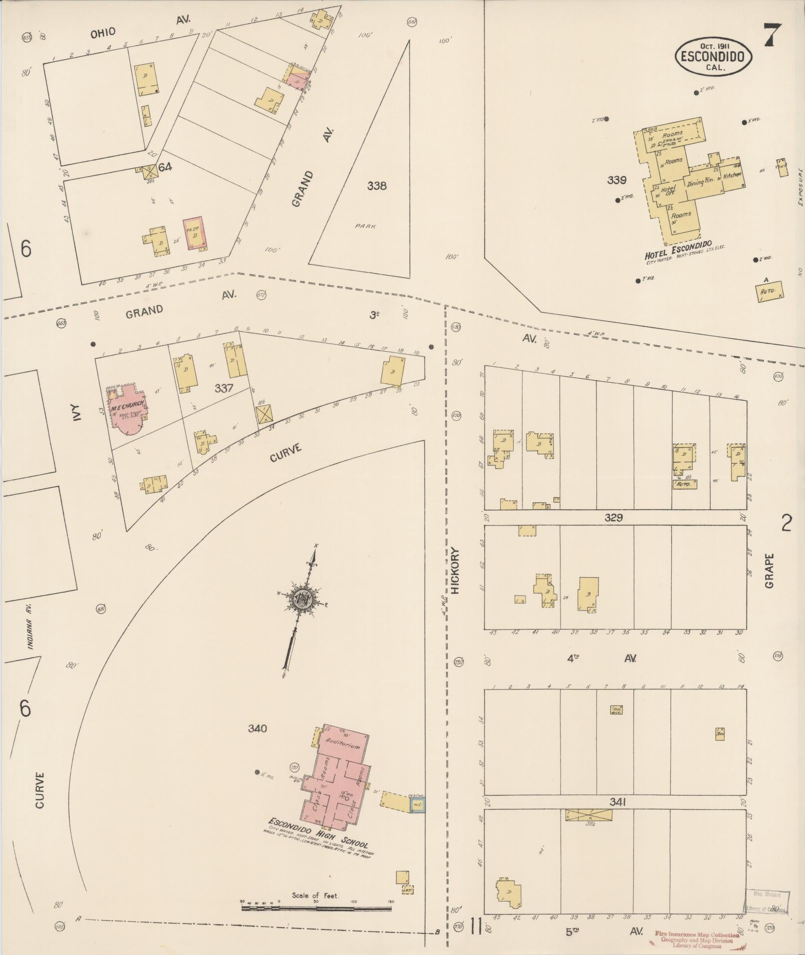 Sanborn Fire Insurance Map from Escondido, San Diego County, California (1911), Sheet #0007 - Complete Map Set gallery image, historic Sanborn map, vintage wall art, California California