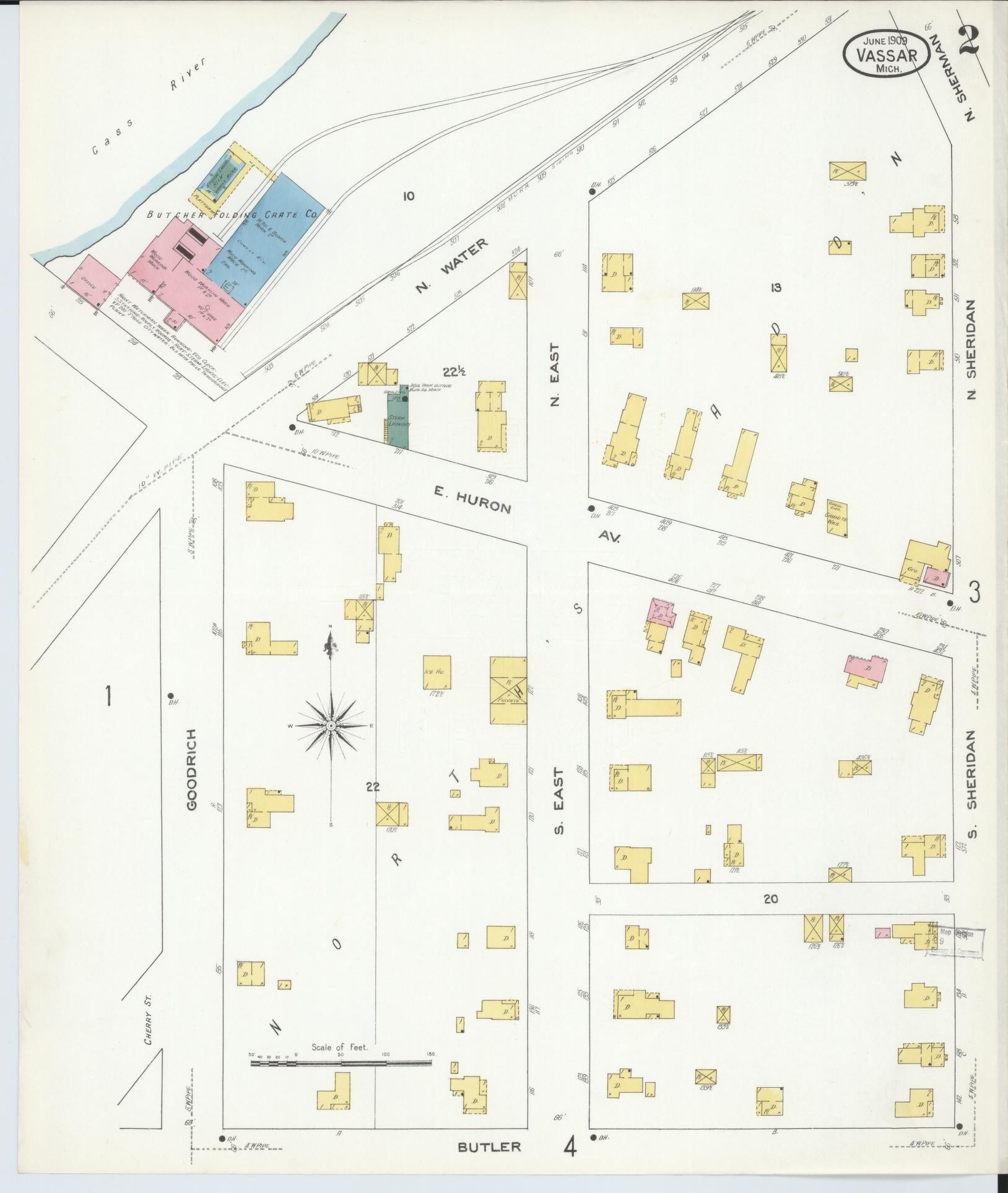 Sanborn Fire Insurance Map from Vassar, Tuscola County, Michigan (1909), Sheet #0002 - Complete Map Set gallery image, historic Sanborn map, vintage wall art, Michigan Michigan