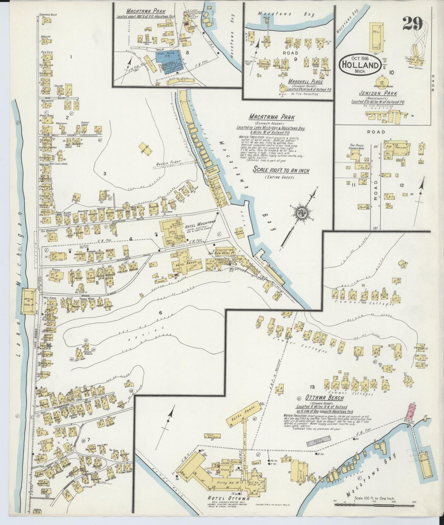 Sanborn Fire Insurance Map from Holland, Ottawa County, Michigan (1916), Sheet #0029 - Complete Map Set gallery image, historic Sanborn map, vintage wall art, Michigan Michigan