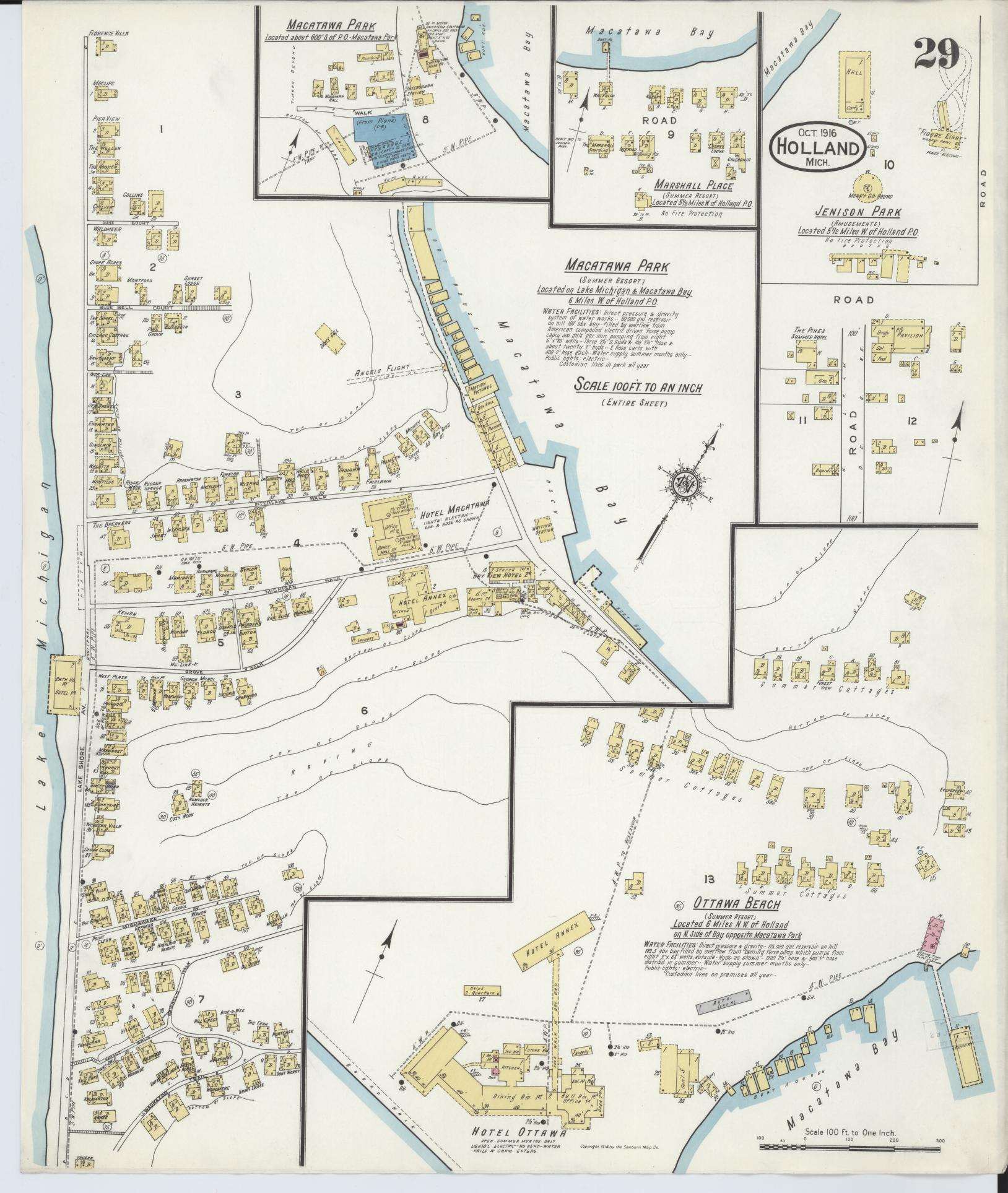 Sanborn Fire Insurance Map from Holland, Ottawa County, Michigan (1916), Sheet #0029 - Complete Map Set gallery image, historic Sanborn map, vintage wall art, Michigan Michigan