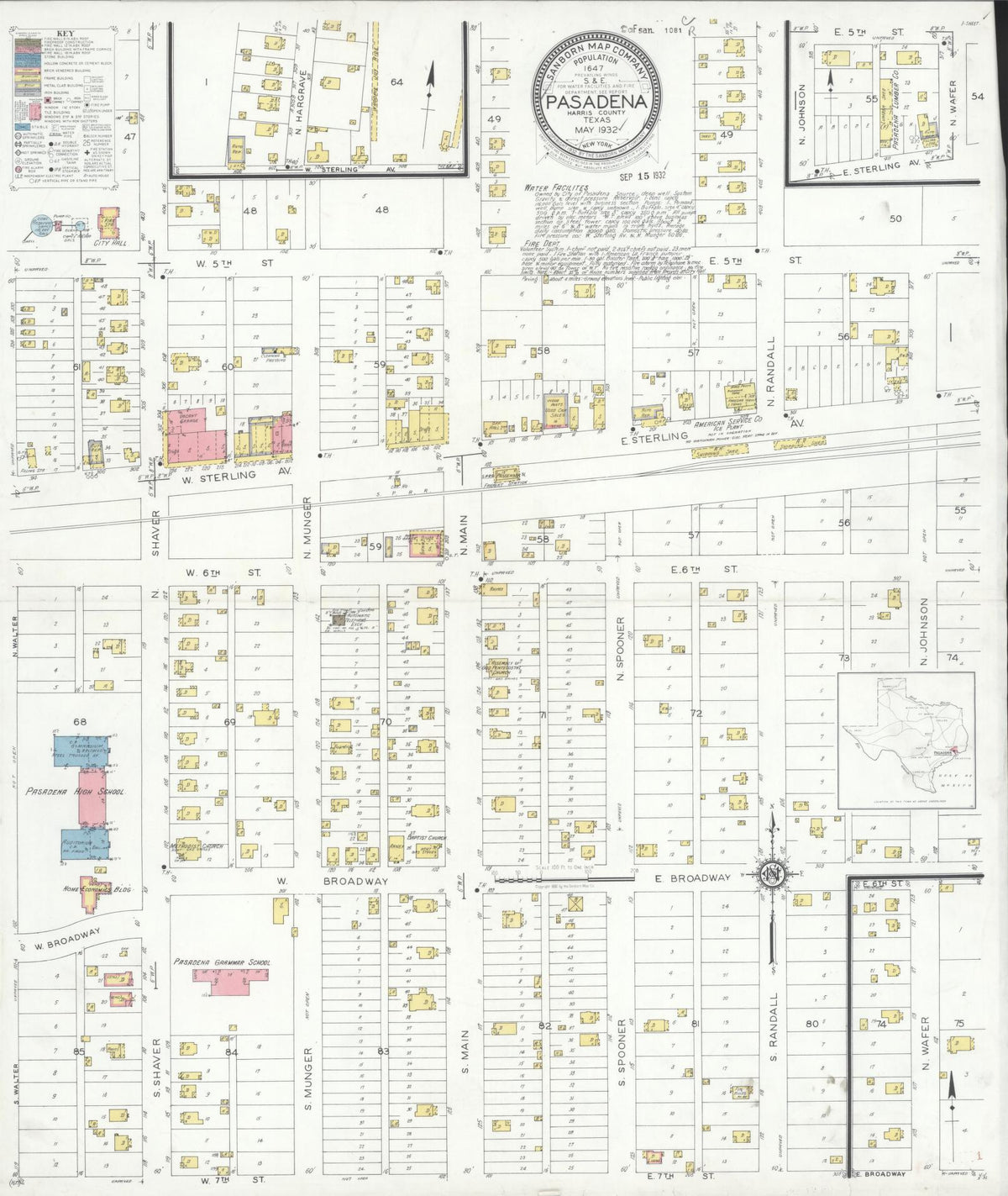 Sanborn Fire Insurance Map from Pasadena, Harris County, Texas (1932), Sheet #0001 - Historic Sanborn Fire Insurance Map Print, vintage old map wall art, antique decor, genealogy gift, Texas Texas map