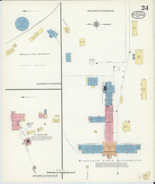Sanborn Fire Insurance Map from Saint Cloud, Stearns, Benton, and Sherburne Counties, Minnesota (1913), Sheet #0024 - Historic Sanborn Fire Insurance Map Print, vintage old map wall art, antique decor, genealogy gift, Minnesota Minnesota map