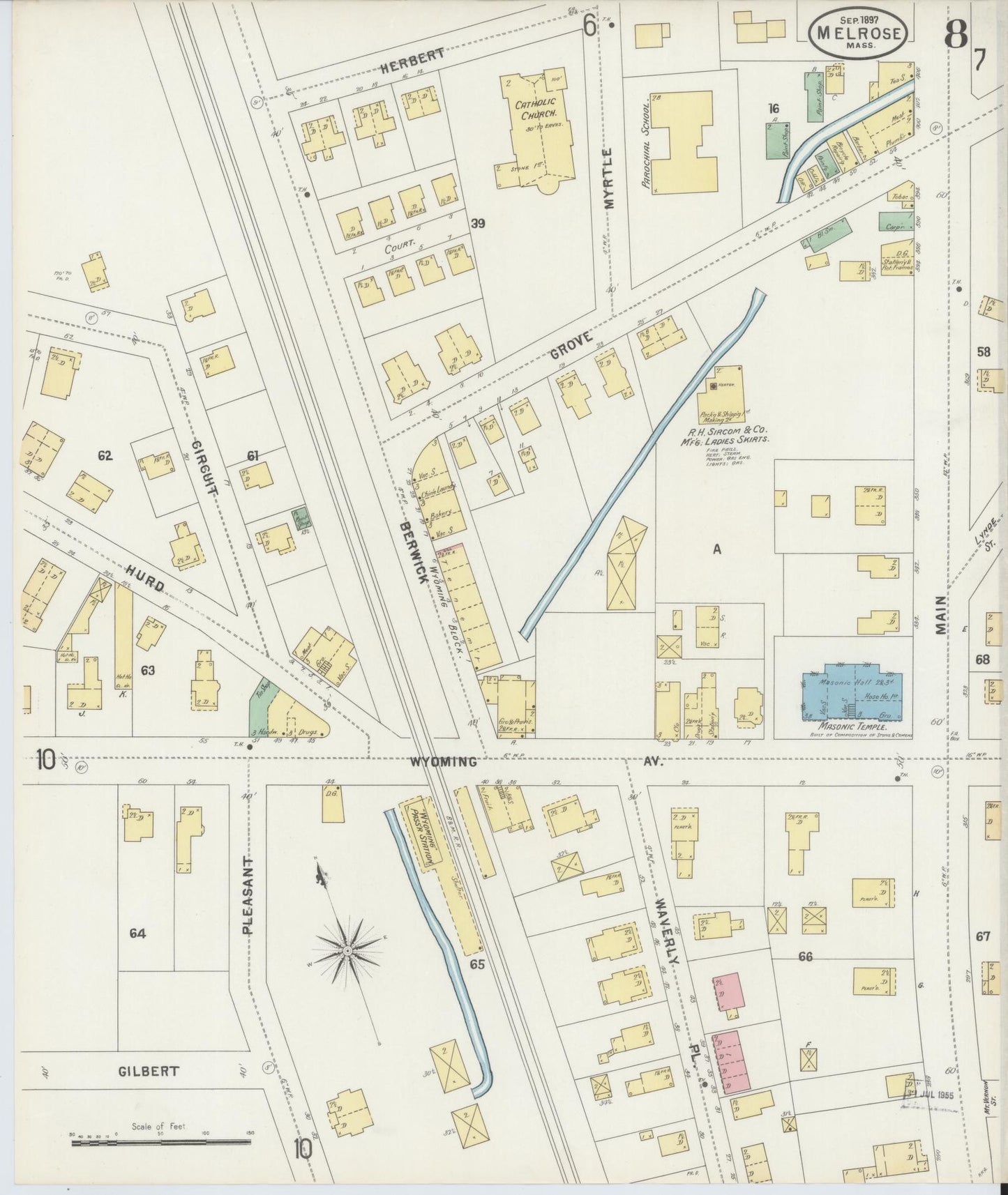 Sanborn Fire Insurance Map from Melrose, Middlesex County, Massachusetts (1897), Sheet #0008 - Historic Sanborn Fire Insurance Map Print, vintage old map wall art, antique decor, genealogy gift, Massachusetts Massachusetts map