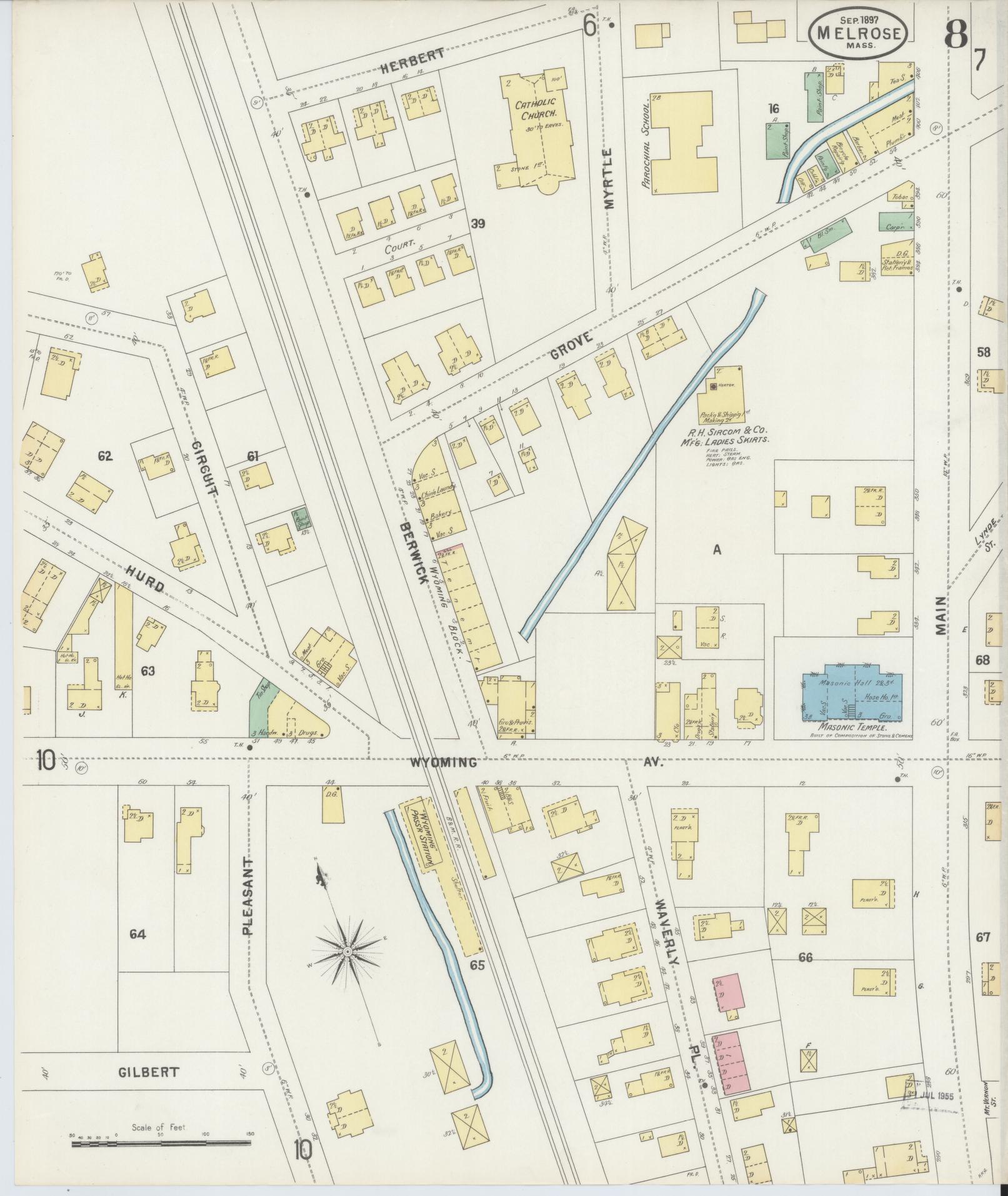 Sanborn Fire Insurance Map from Melrose, Middlesex County, Massachusetts (1897), Sheet #0008 - Historic Sanborn Fire Insurance Map Print, vintage old map wall art, antique decor, genealogy gift, Massachusetts Massachusetts map