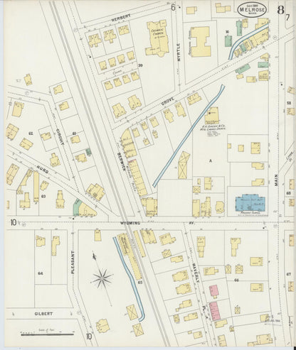 Sanborn Fire Insurance Map from Melrose, Middlesex County, Massachusetts (1897), Sheet #0008 - Historic Sanborn Fire Insurance Map Print, vintage old map wall art, antique decor, genealogy gift, Massachusetts Massachusetts map