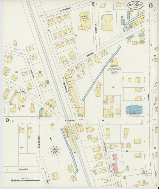 Sanborn Fire Insurance Map from Melrose, Middlesex County, Massachusetts (1897), Sheet #0008 - Historic Sanborn Fire Insurance Map Print, vintage old map wall art, antique decor, genealogy gift, Massachusetts Massachusetts map