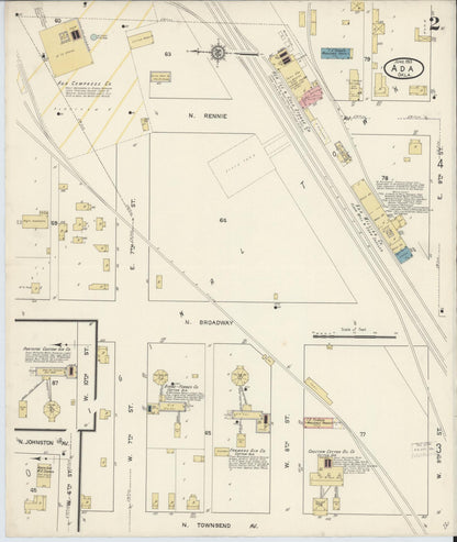 Sanborn Fire Insurance Map from Ada, Pontotoc County, Oklahoma (1913), Sheet #0002 - Complete Map Set gallery image, historic Sanborn map, vintage wall art, Oklahoma Oklahoma