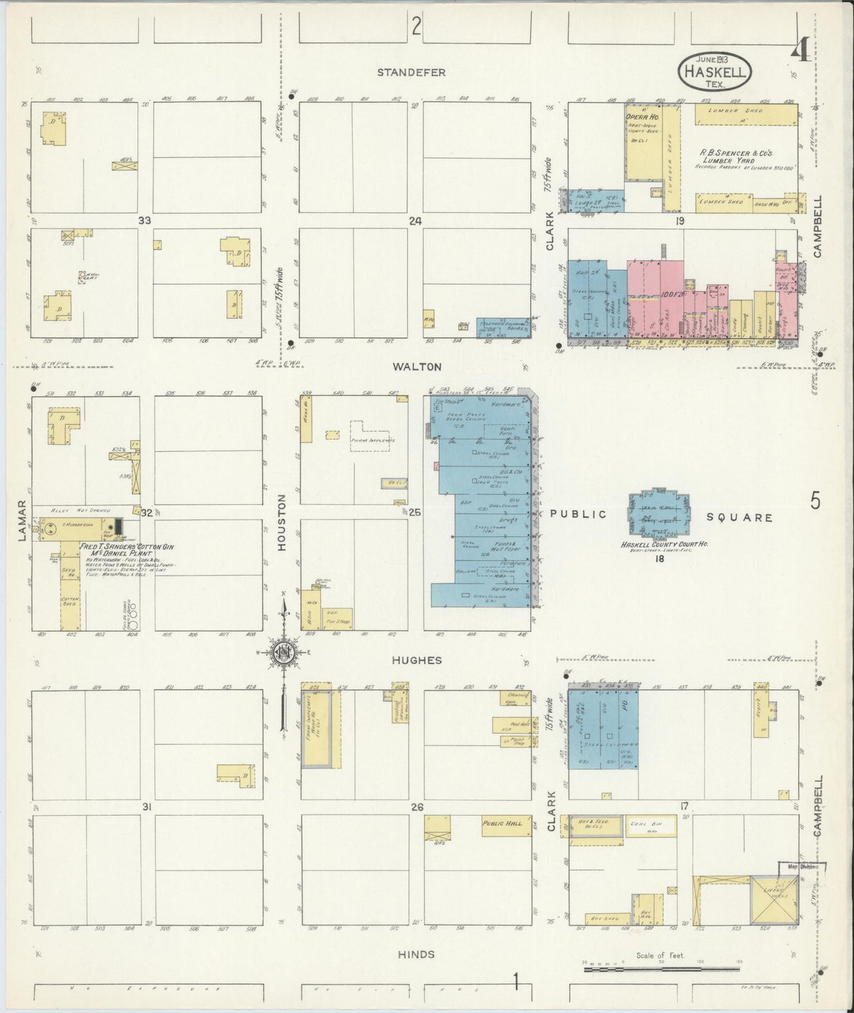 Sanborn Fire Insurance Map from Haskell, Haskell County, Texas (1913), Sheet #0004 - Historic Sanborn Fire Insurance Map Print, vintage old map wall art, antique decor, genealogy gift, Texas Texas map