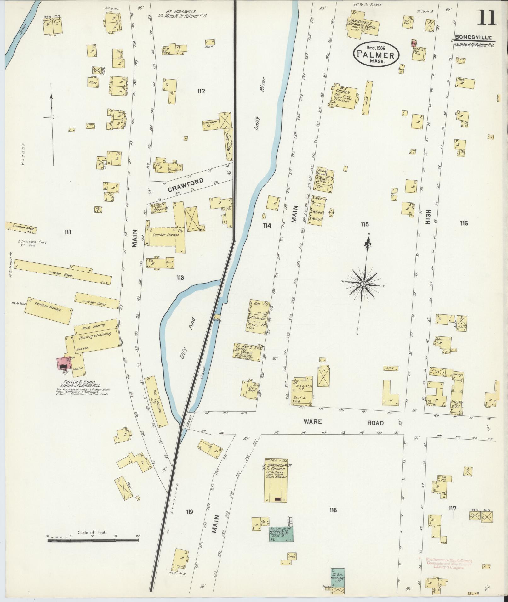 Sanborn Fire Insurance Map from Palmer, Hampden County, Massachusetts (1906), Sheet #0011 - Complete Map Set gallery image, historic Sanborn map, vintage wall art, Massachusetts Massachusetts