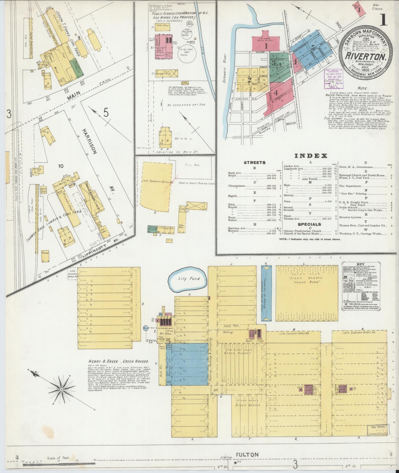 Sanborn Fire Insurance Map from Riverton, Burlington County, New Jersey. (1905) – Historic Sanborn Fire Insurance Map Print
