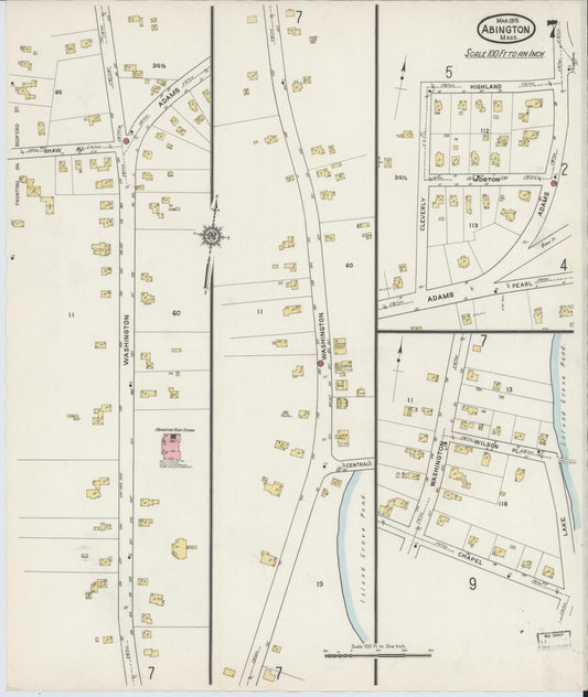 Sanborn Fire Insurance Map from Abington, Plymouth County, Massachusetts (1915), Sheet #0007 - Historic Sanborn Fire Insurance Map Print, vintage old map wall art, antique decor, genealogy gift, Massachusetts Massachusetts map